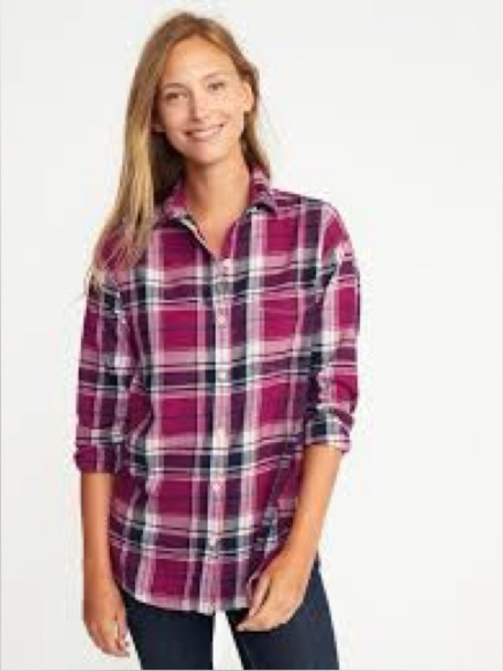 GAP Women’s Pink Plaid Button-Down Shirt